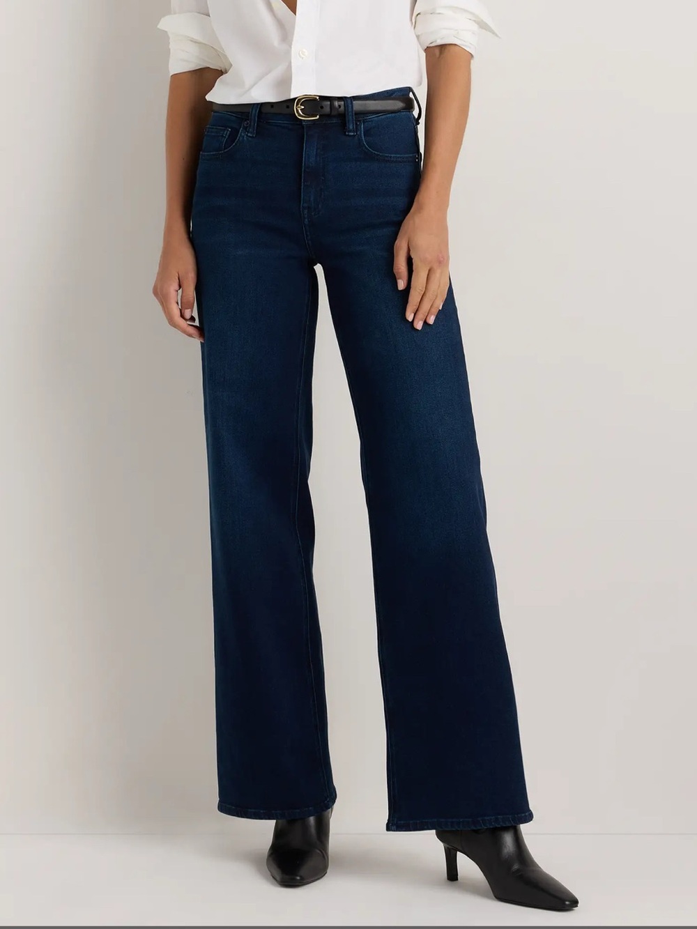 Quince Bella High Rise Stretch Wide Leg Dark Wash Jeans Organic Cotton Size 30